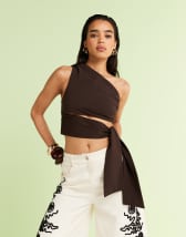 ASOS DESIGN ponte racer top with curved neckline in chocolate