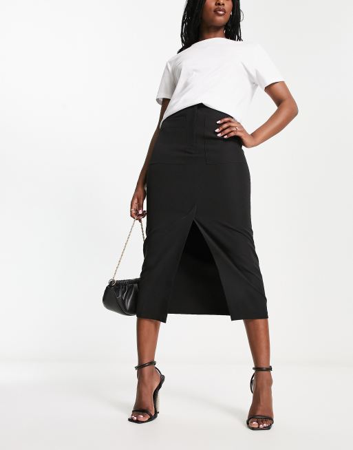 ASOS DESIGN clean pencil midi skirt with pocket detail in black ASOS