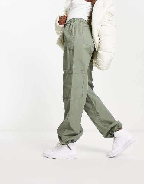 Women's Loose Fit Parachute Cargo Pants - Taupe Adjustable Hem Cargo Pants  – Moda Xpress