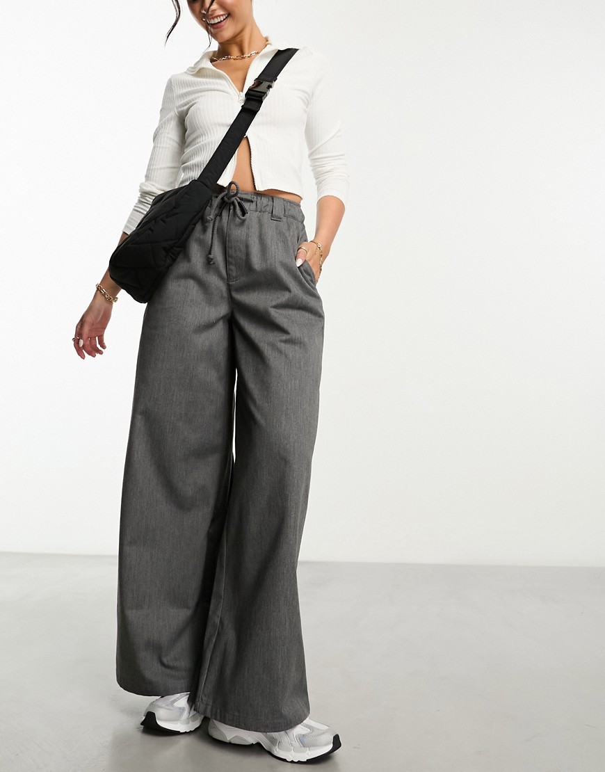 ASOS DESIGN clean pull on wide leg trouser in grey