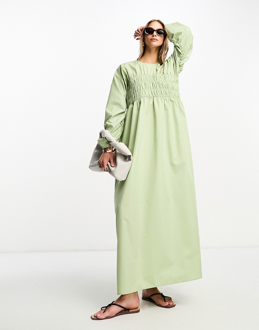ASOS DESIGN clean shirred batwing maxi dress in sage-Green