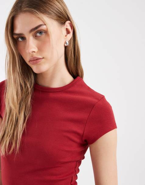 ASOS DESIGN clean short sleeve baby tee in deep red - view 1