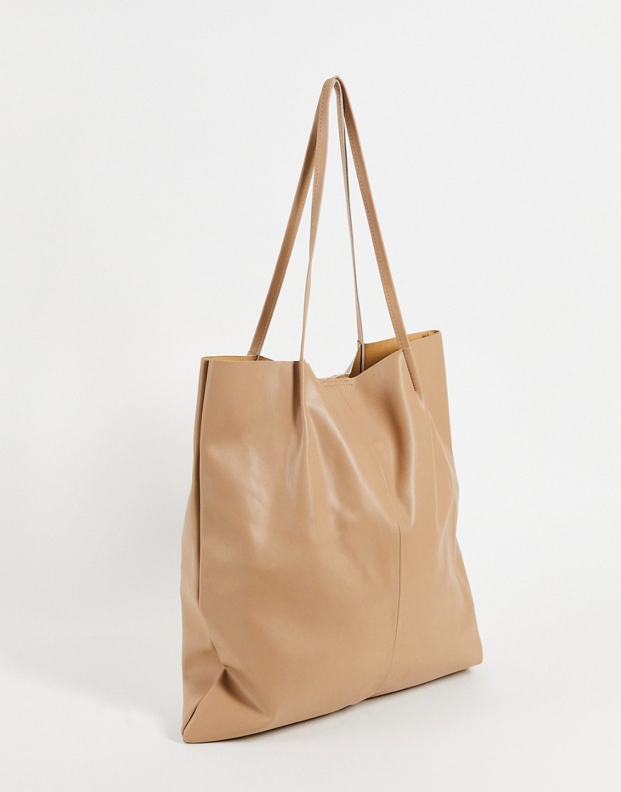 ASOS DESIGN clean tote bag in stone faux leather-Neutral