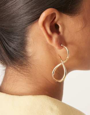 ASOS DESIGN clean twist drop earrings in gold tone - view 1
