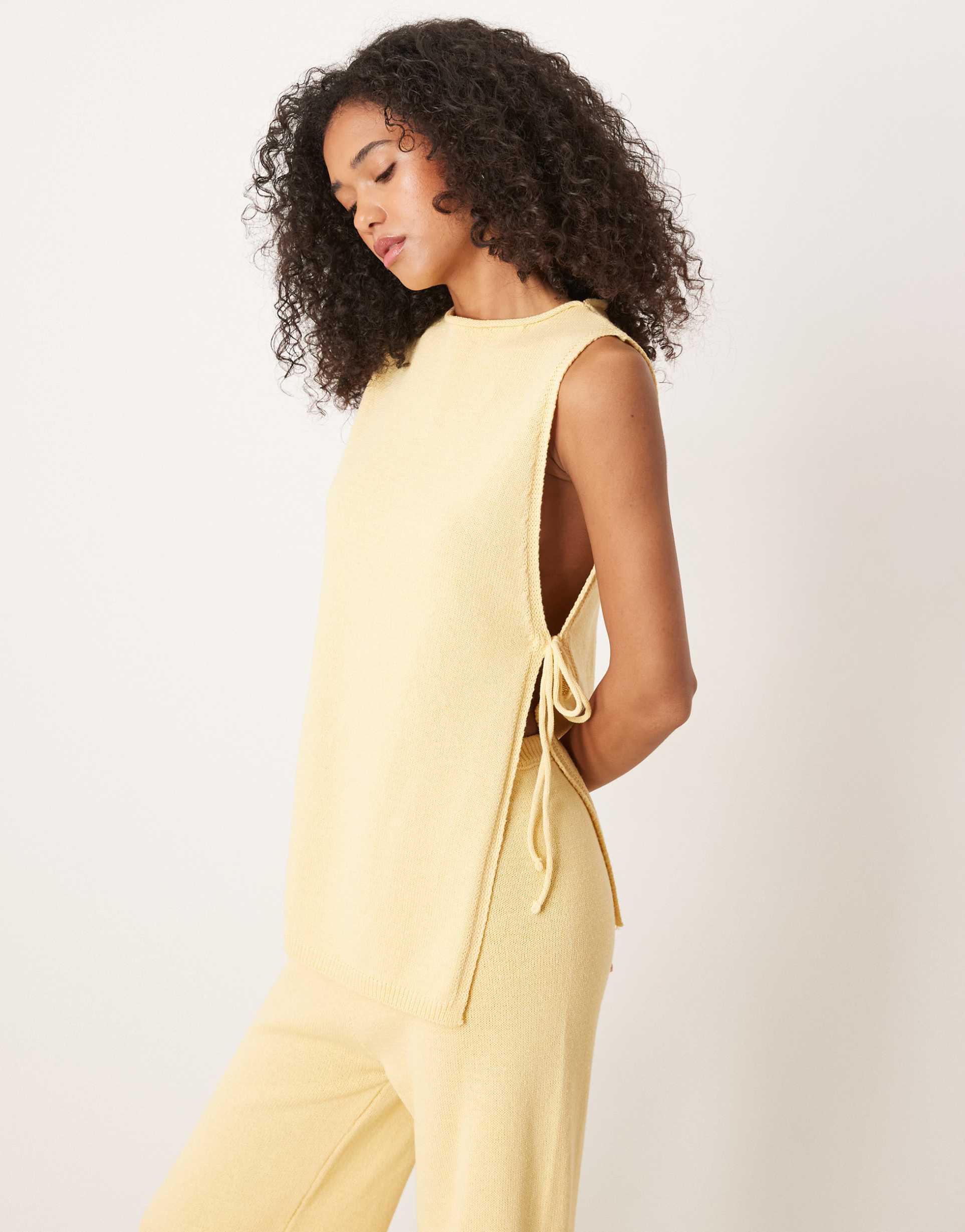asos design clean twist side longline top in buttermilk - part of a set