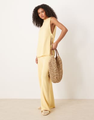 ASOS DESIGN clean twist side longline top & wide leg trousers co-ord in sage - view 1