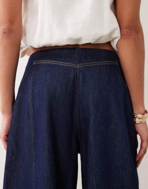 ASOS DESIGN clean waistband barrel culottes in indigo, 4 of 5