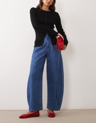 Asos Design Clean Waistband Barrel Jean In Blue