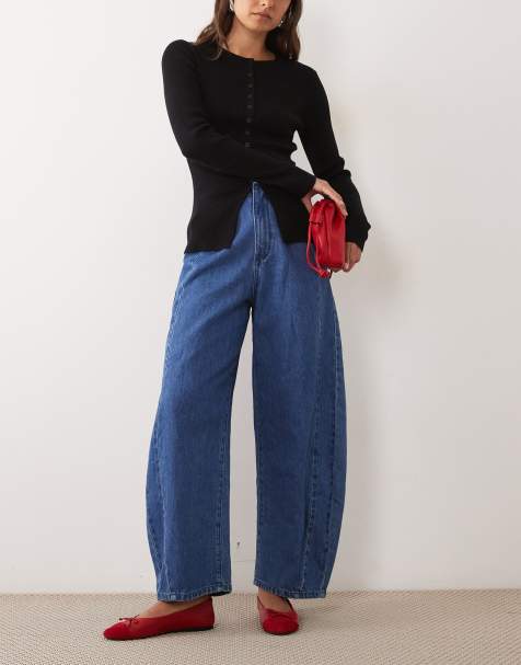ASOS DESIGN clean waistband barrel jean in rinse wash - view 1