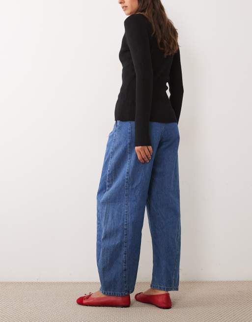 ASOS DESIGN clean waistband barrel jean in rinse wash, 2 of 5