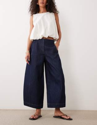 Asos Design Clean Waistband Barrel Leg Culottes In Blue