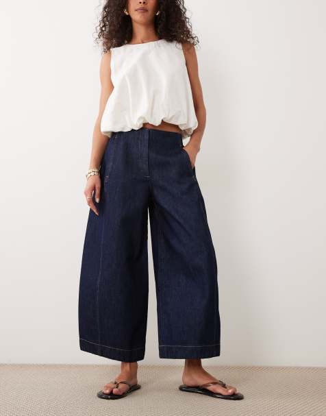 ASOS DESIGN clean waistband barrel leg culottes in indigo - view 1