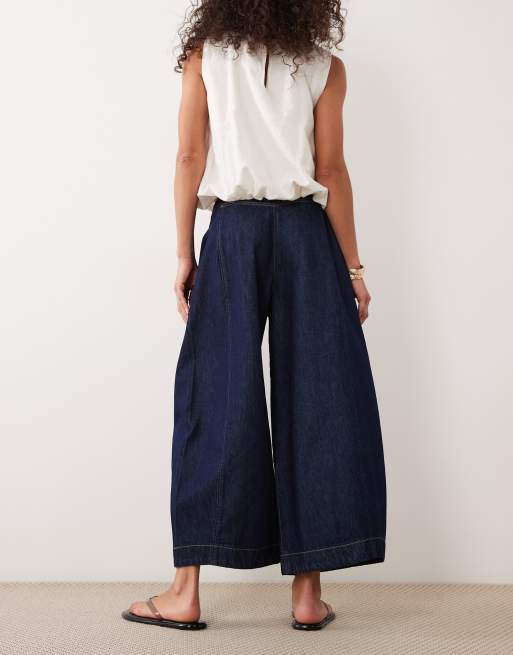 ASOS DESIGN clean waistband barrel leg culottes in indigo, 2 of 5