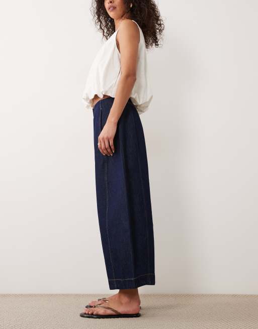ASOS DESIGN clean waistband barrel leg culottes in indigo, 3 of 5
