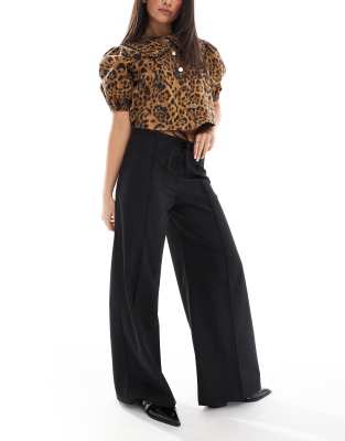 clean waistband low rise tailored pants-Black