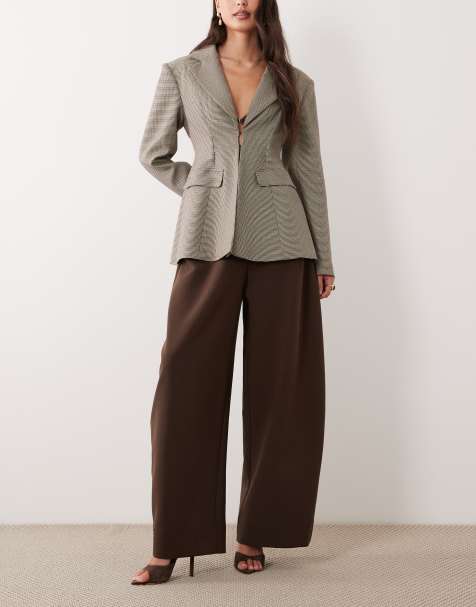ASOS DESIGN clean waistband oversized tailored barrel pants in brown - view 1