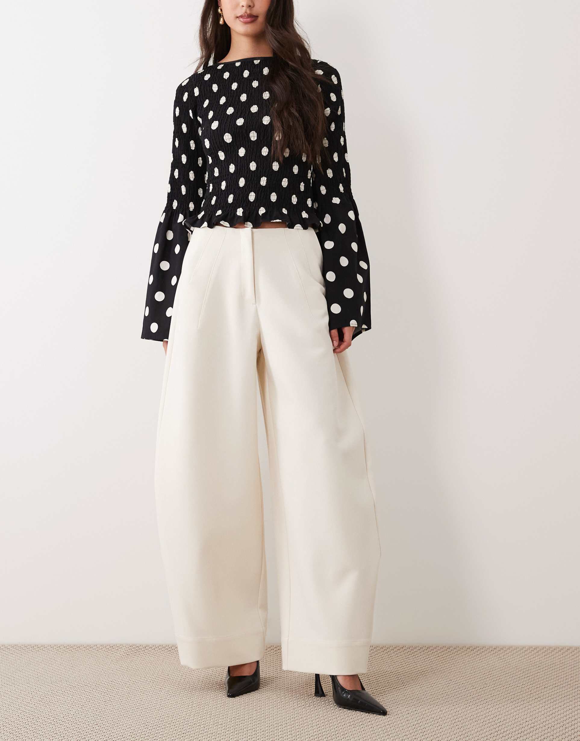 asos design clean waistband oversized tailored barrel pants in cream
