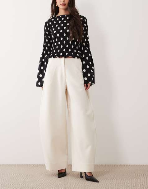 ASOS DESIGN clean waistband oversized tailored barrel trouser in cream - view 1