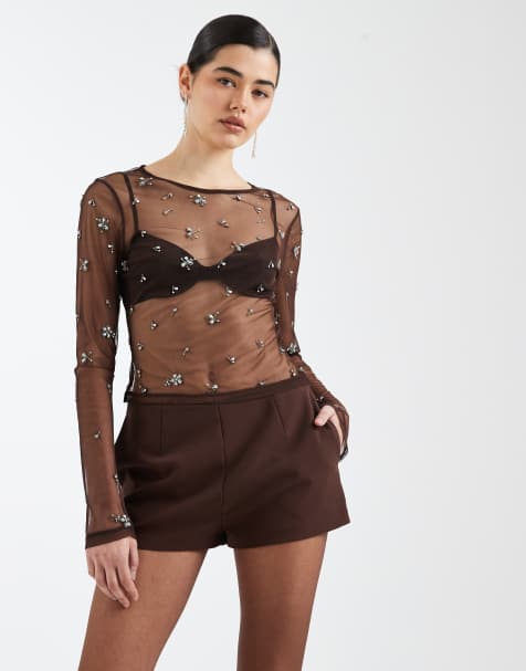 ASOS DESIGN clean waistband tailored micro short in chocolate brown - view 1
