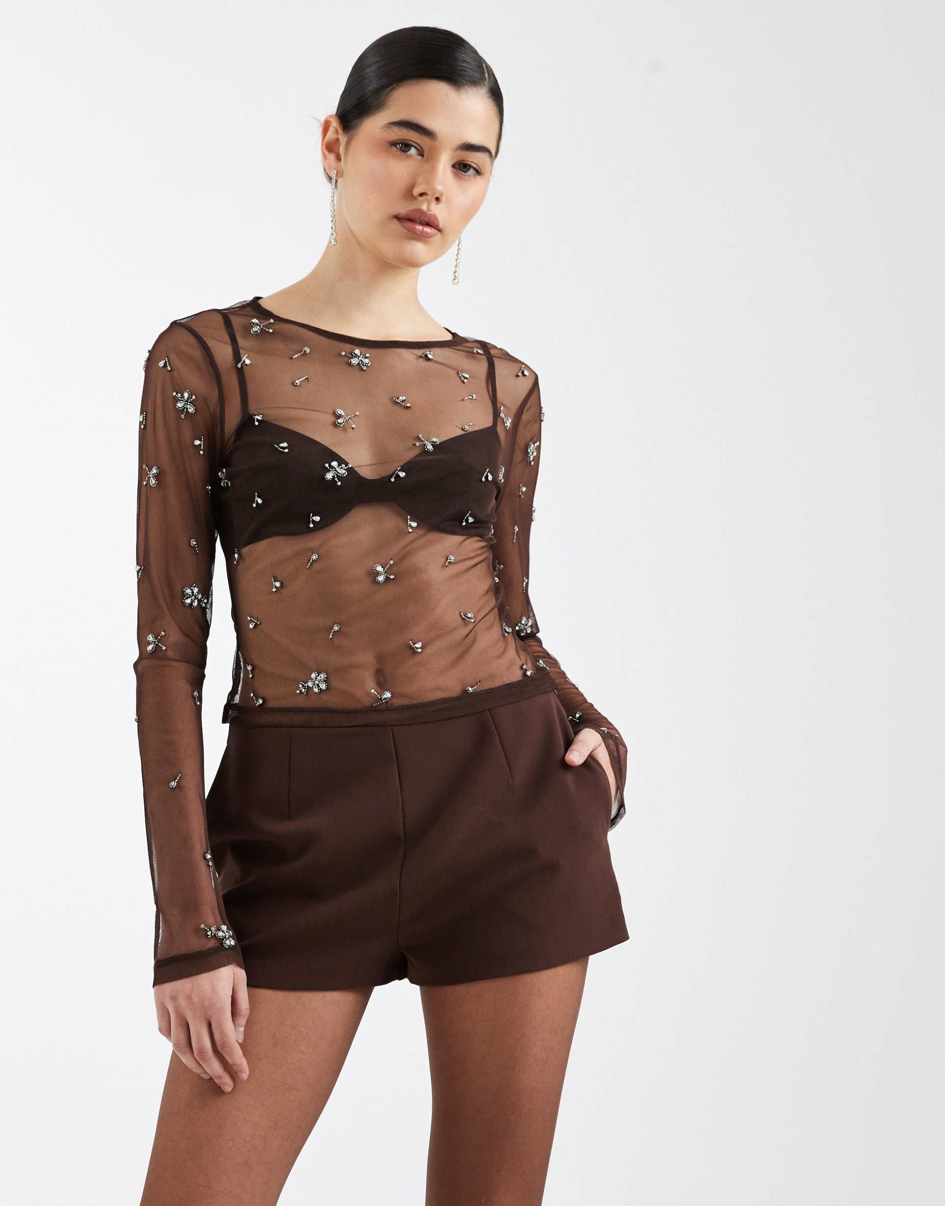 asos design clean waistband tailored micro shorts in chocolate brown