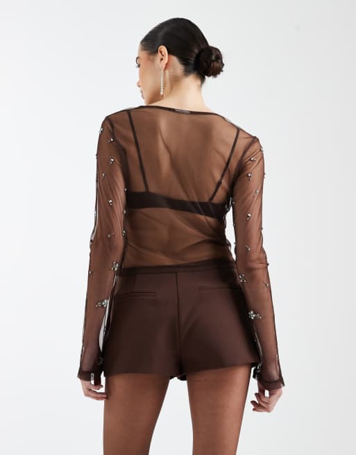 ASOS DESIGN clean waistband tailored micro shorts in chocolate brown, 4 of 5