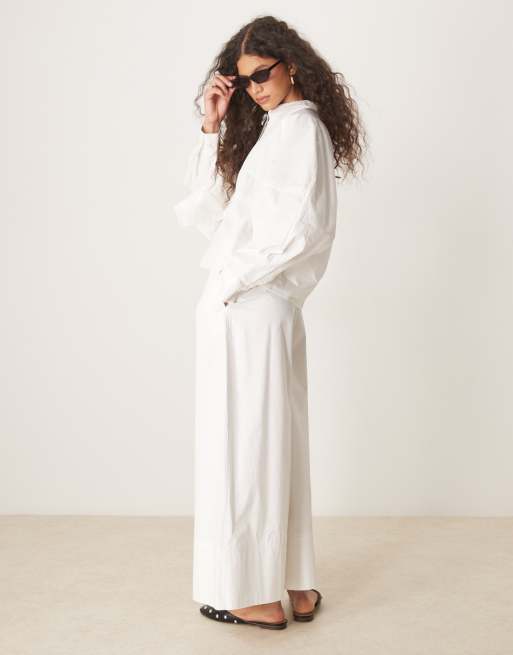 ASOS DESIGN clean wide leg culottes in white (part of a set), 2 of 4