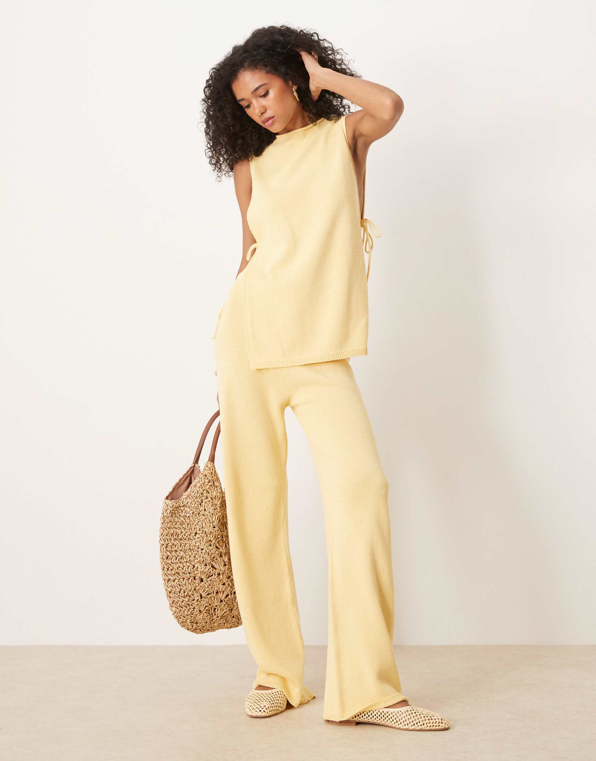 asos design clean wide leg pants in buttermilk - part of a set