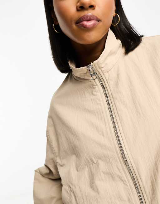 ASOS DESIGN clean windbreaker jacket with fleece lining in oat