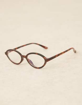 Asos Design Clear Blue Light Lens Slim Oval Glasses In Brown