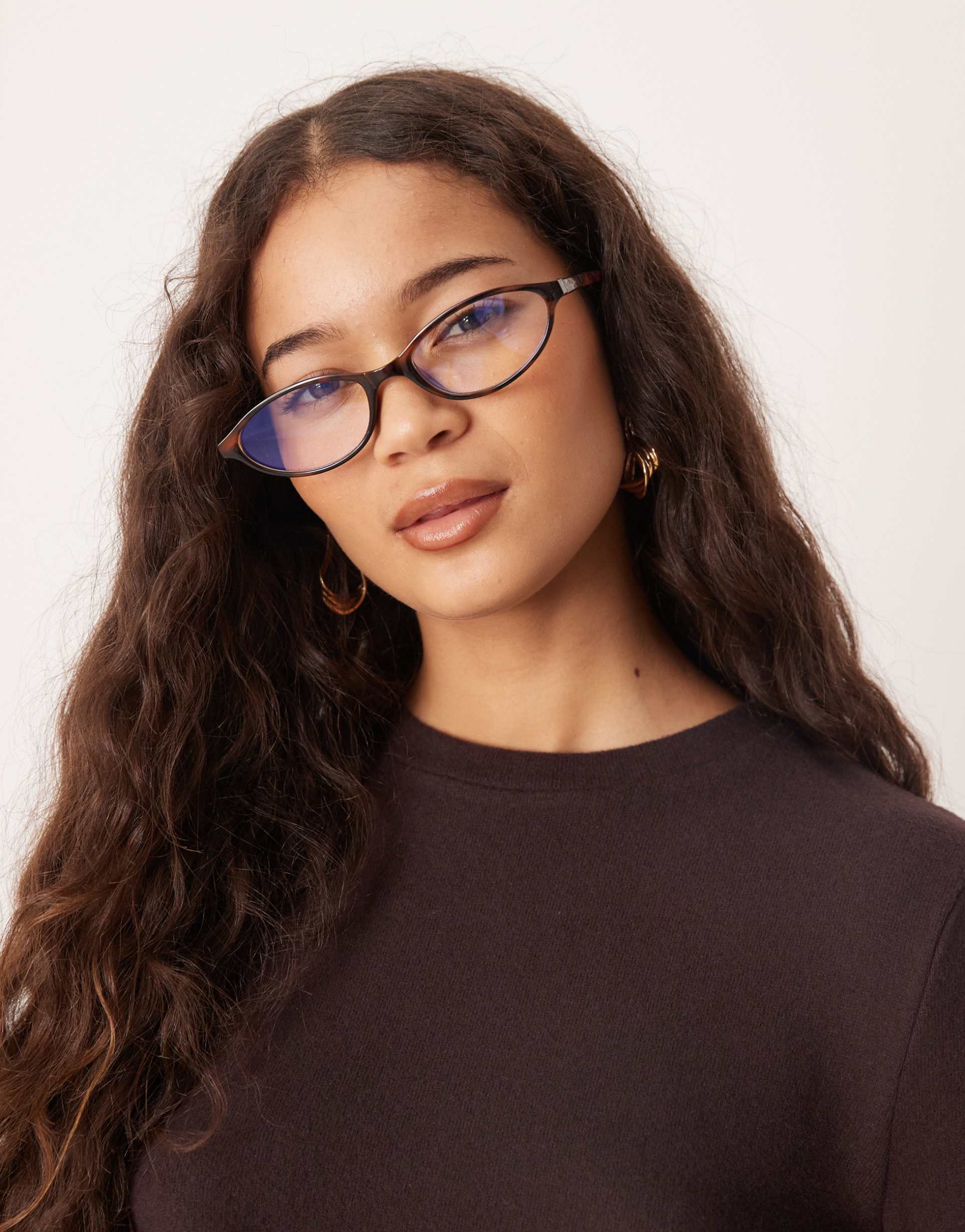 asos design clear blue light lens slim oval glasses in tortoiseshell