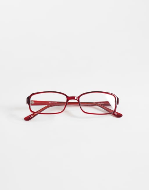 ASOS DESIGN clear lens square blue-light glasses in red, 3 of 3