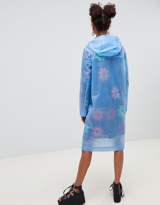 ASOS DESIGN hooded rain jacket in cloud print with chest logo