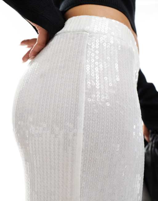 ASOS DESIGN clear sequin wide leg pants in white ASOS