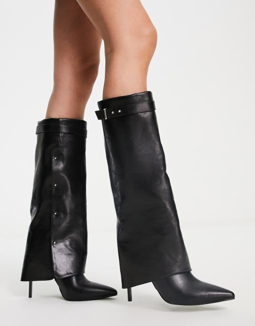 ASOS DESIGN Clearly Bottes hauteur genou talon haut et rabats Noir