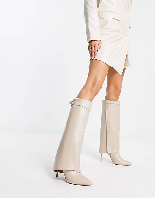 ASOS DESIGN Clearly high-heeled fold over knee boots in cream