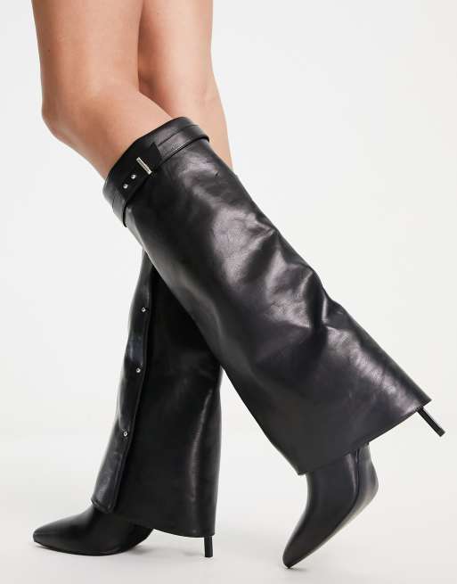 ASOS DESIGN – Clearly – Svarta, knähöga, högklackade stövlar med nedvikt design, 4 av 4