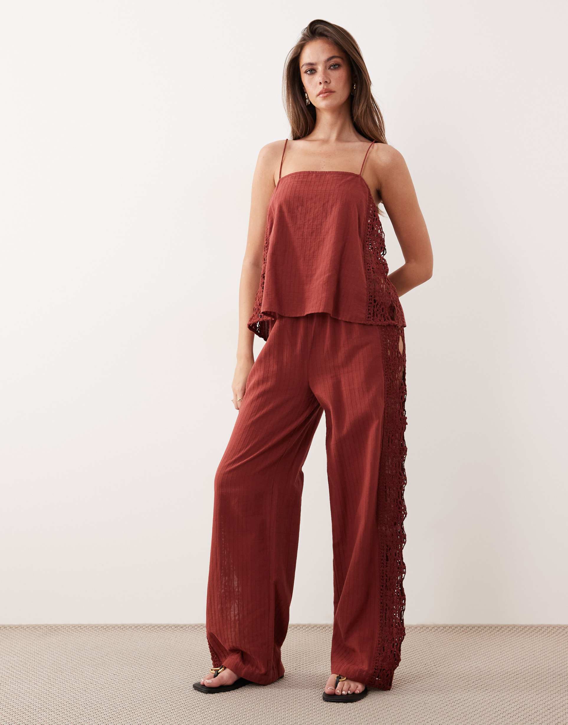 asos design cleo beach pants in rust