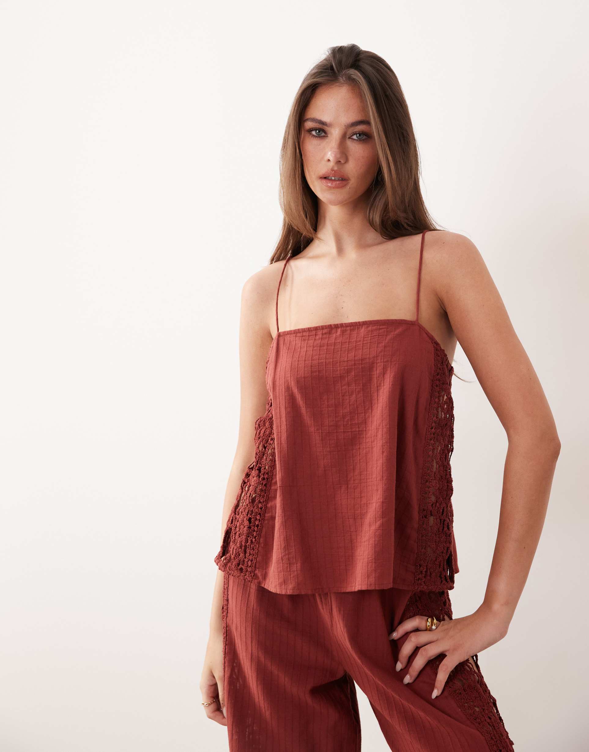 asos design cleo beach top in rust
