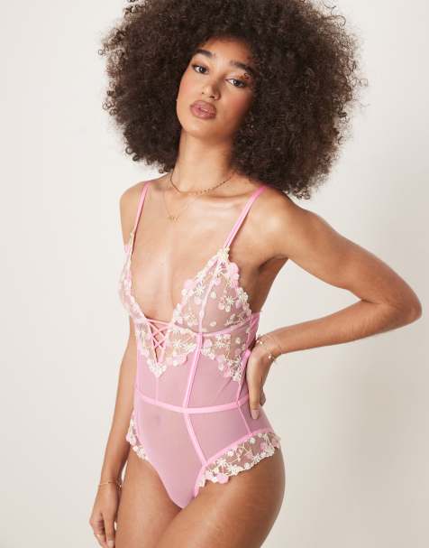 ASOS DESIGN - Cleo - Body premium morbido ricamato rosa - view 1