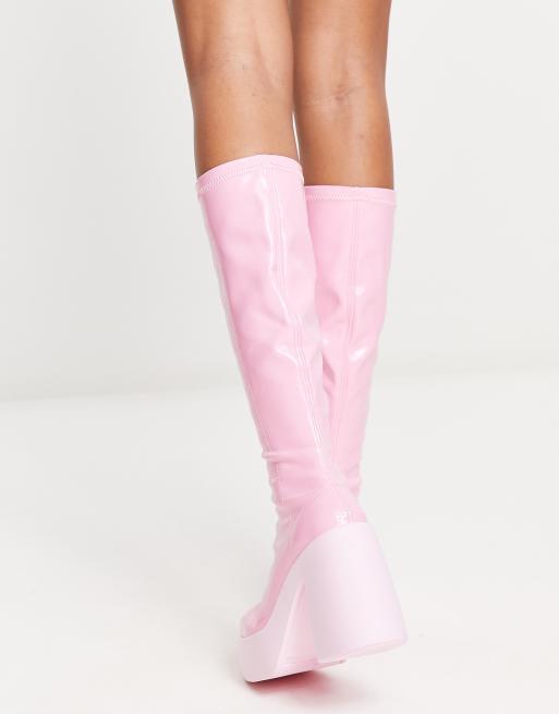 ASOS DESIGN Cleo high heeled knee boots in pink patent