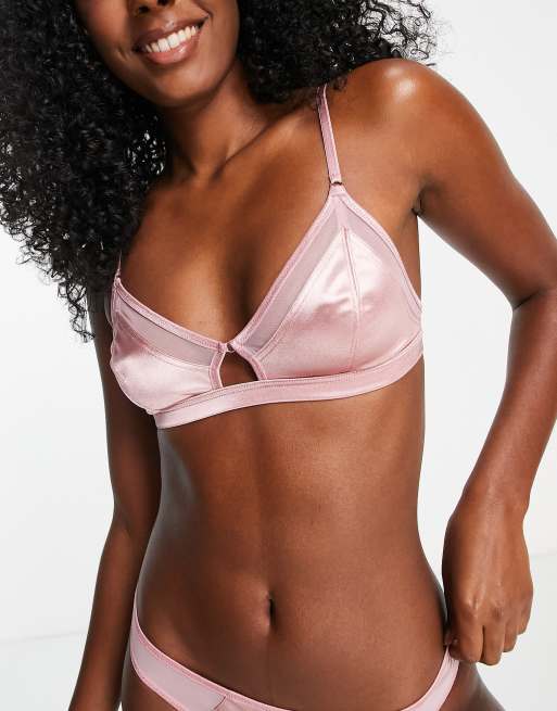 ASOS DESIGN Cleo high shine satin soft bra in dusty pink