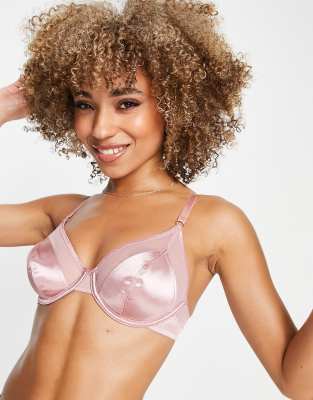 ASOS DESIGN soft non-wire moulded bra with logo straps in dusty