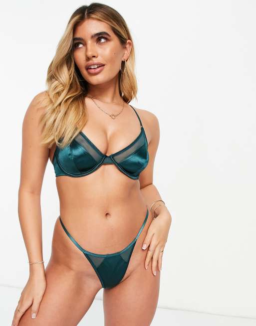 ASOS DESIGN – Cleo – Satynowy biustonosz z fiszbinami w kolorze turkusowym o wysokim połysku