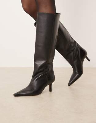 ASOS DESIGN - Cleoni - Kniehohe Schlupfstiefel aus hochwertigem Leder in Schwarz