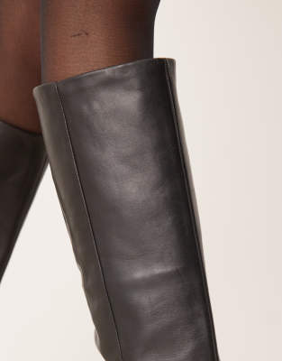 Asos Design Cleoni Premium Leather Pull On Knee Boots In Black