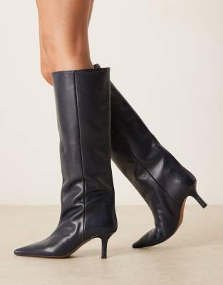 Asos Design Cleoni Premium Leather Pull On Knee Boots In Black