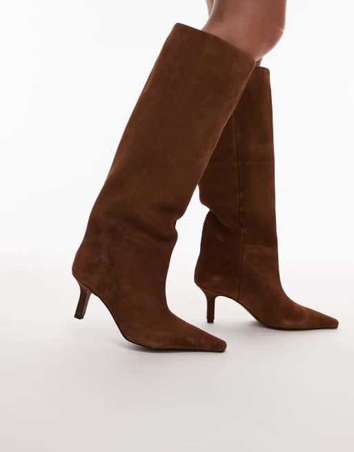 ASOS DESIGN - Cleoni - Stivali premium in pelle scamosciata color cuoio al ginocchio, 2 di 4