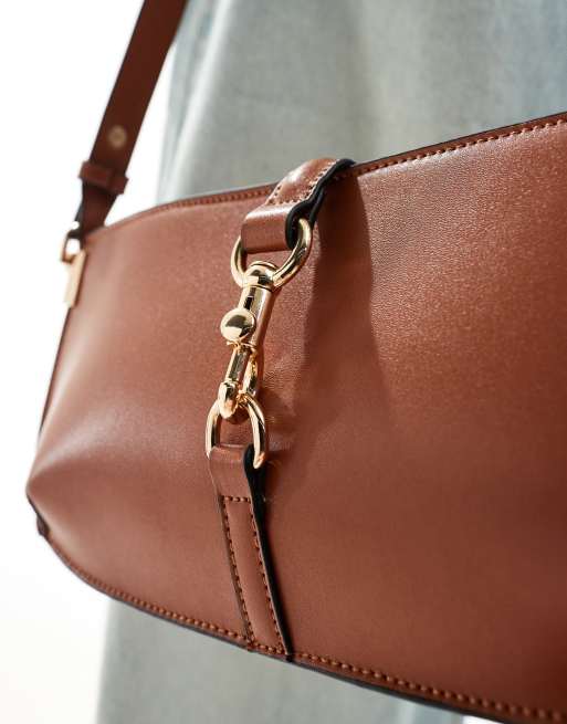 ASOS DESIGN clip hardware shoulder bag in tan, 2 of 4