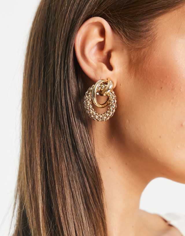 ASOS DESIGN clip on earrings with textured link design in gold tone