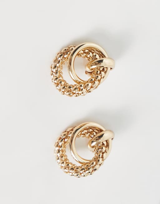ASOS DESIGN – Clip-on-Hängeohrringe in Gold mit strukturiertem Gliederkettendesign, 3 von 4